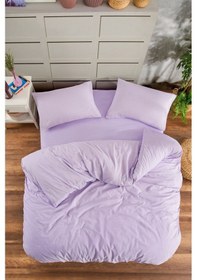 Resim Çarşafı Lastikli Battal Boy Düz Renk Nevresim Takımı LILA 