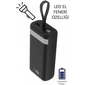 Resim Prepare 30,000 Mah Powerbank LED Fener Özellikli Kablolu Taşınabilir Şarj Cihazı 
