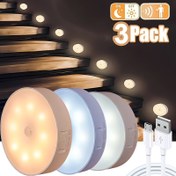 Resim 8 LED'li basamak lambası, PIR hareket sensörlü ışık, USB ile şarj edilebilir gece lambası, merdiven basamakları, yatak odası, koridor, tuvalet, lavabo için uygun (3 adet) 