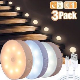 Resim 8 LED'li basamak lambası, PIR hareket sensörlü ışık, USB ile şarj edilebilir gece lambası, merdiven basamakları, yatak odası, koridor, tuvalet, lavabo için uygun (3 adet) 