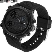 Resim Hanyang Siyah Sanda Üç Zamanlı Ekran Quartz Saat Erkekler Için LED Spor Dijital Saatler 50 M Su Geçirmez Electronicwristwatch Çalar Saat Relogio (Yurt Dışından) 