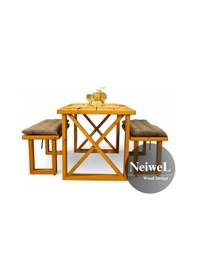 Resim Neiwel Garden Dian Doğal Ahşap Banklı Bahçe Masa Takımı-70-100 Takım Açık Ceviz 