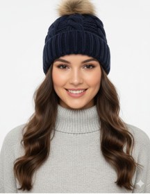 Resim STELLA VESTİNO Suni Kürklü Ponponlu Bere Unisex | Örgü Kışlık Erkek & Kadın Bere Modeli 