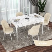 Resim Canisa Concept Kor Serisi, Beyaz Mermer Desen 70X114 Açılabilir Mutfak Masası Takımı, 4 Sandalye 