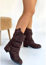 Resim Canty Kahverengi Süet Körüklü Topuklu Çizme Göründüğü Gibi 