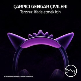 Resim Razer Kraken Kitty V2 - Pokémon Gengar Edition - USB Kulaklık - Gengar Spike'lar - Stream Reaktif Aydınlatma - HyperClear Kardiyoit Mikrofon - TriForce 40 mm Sürücüler - Surround Ses | Leylak 