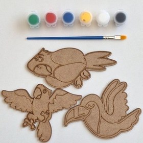 Resim Boya, Eğlen, Keşfet - Çocuklar İçin Eğitici Kanat Hayvanları 3 Parça Ahşap Boyama Seti 