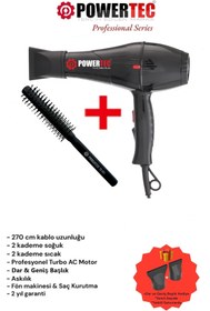 Resim woodhub Güçlü ve şık profesyonel saç kurutma makinesi ve fırça seti, siyah renkli 