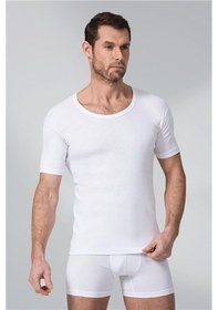 Resim 5 Adet Beyaz Ribana Bisiklet Yaka Fanila 