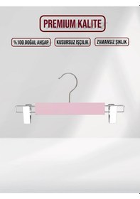 Resim Pembe Ahşap Pantolon Etek Askısı Gümüş Kancalı 10 Adet Pembe 
