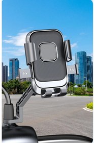 Resim Universal Motosiklet,Bisiklet ,Scooter İçin 360 Derece Dönebilen Gidon ve Ayna Bağlantılı Telefon Tutucu 