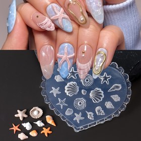 Resim Ocean Shell Starfish 3D Kabartmalı Silikon Tırnak Sanatı Stencil Kalıbı - Kelebekler, Deniz Kabukları ve Kefler ile Karışık Tasarımlar, Yaratıcı Tırnak Tasarımları için DIY Manikür Aracı, Tırnak Sanatı Malzemeleri | Okyanus Temalı Desenler | Dayanıklı Silikon 