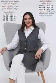 Resim Laden Büyük Beden Çok Özel Triko Uzun Tesettür Baharlık Yazlık Ajurlu İnce Düğmeli Uzun Gri Anne Yelek 