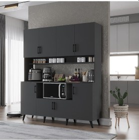 Resim Nora Kahve Köşesi Çok Amaçlı Dolap Kiler Mutfak Dolabı Füme 160cm Antrasit 