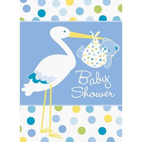 Resim Boy Stork Temalı Mavi Renk Shower Davetiye 8 Adet 