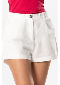 Resim Fulya Keten Düğmeli Kısa Yazlık Şort Beyaz Byz Beyaz 