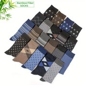 Resim 5'li FLGYTH Erkek Bambu Lifli Elbise Çorapları - Premium Kalite, Geometrik & Çizgili Desenler, Nefes Alabilen Örgü, Çeşitli Renklerde Makinede Yıkanabilir, Sevimli Çoraplar 