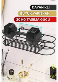 Resim Bino Yapışkanlı Saç Kurutma Makinesi Banyo Düzenleyici Organizer Raf Siyah 
