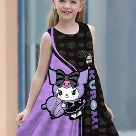 Resim Harajuku Kızlar için Hello Kitty Kuromi Elbise - Mor ve Siyah Karikatür Baskı ile Kafatası ve Kemik Aplike, Düz Kesim Rahat İlkbahar/Yaz Elbisesi, Sadece Elde Yıkama, Kızlar için Hello Kitty Giysileri 