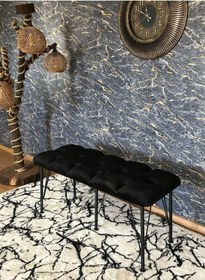 Resim Yirmi15 Metal Ayaklı Babyface Siyah Puf & Bench 