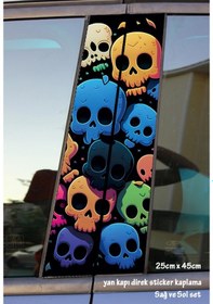Resim Renkli Kuru Kafalar Sticker Yan Kapı Direk Kaplama 2li Sol Sağ Takım Yapıştırma 