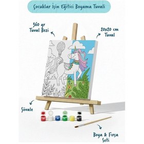 Resim Unicorn & Doğa Temalı Çocuk Boyama Tuvali Şövaleli Boya Seti 20x20 