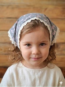 Resim Mufincollection Çiçek Desenli Dantelli Çocuk Bandanası | Ayarlanabilir Bağlamalı Bebek & Kız Çocuk Saç Aksesuarı 