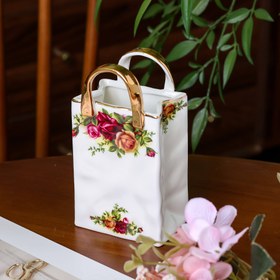 Resim 1 adet Zarif Yaşlı Şehir Gül Seramik Çatal Bıçak Sepeti - Altın Kenarlı Vintage Çiçek Tasarımı, Mutfak ve Yemek Masası için Dayanıklı ve Kolay Temizlenebilir Masa Üstü Saklama 