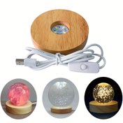 Resim 1 adet LED Gece Lambası, Katı Ahşap LED Aydınlatmalı Lamba Tutucu, Yuvarlak USB Arayüzü, Yaratıcı DIY Kristal Top Lamba Tabanı, El Yapımı DIY Epoksi Damla Tutkalı Reçine Gece Lambası, Sanat Hediye Lambası 