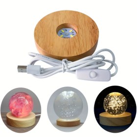 Resim 1 adet LED Gece Lambası, Katı Ahşap LED Aydınlatmalı Lamba Tutucu, Yuvarlak USB Arayüzü, Yaratıcı DIY Kristal Top Lamba Tabanı, El Yapımı DIY Epoksi Damla Tutkalı Reçine Gece Lambası, Sanat Hediye Lambası 