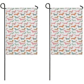 Resim Dachshund 2'li Çift Taraflı 12x18 İnç Bahçe Bayrağı Seti, Dış Mekan-a10 12+ 