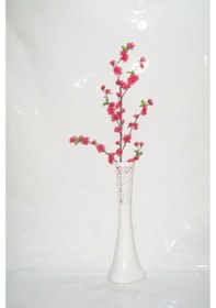 Resim 60 Cm Beyaz İşlemeli Vazo Fuşya Bahar Dalı 