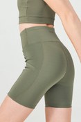 Resim ENNA MODA Haki Yeşil Yüksek Bel Çift Cepli Toparlayıcı Spor Şort 