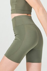 Resim ENNA MODA Haki Yeşil Yüksek Bel Çift Cepli Toparlayıcı Spor Şort 
