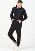 Resim Trend Sizde Siyah Unisex Kapüşonlu Fermuarlı Sweatshirt Alt Üst Eşofman Takımı 