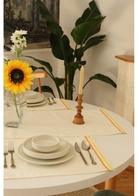 Resim Yakacihome Ziggy 5 Parça 4 Parça Amerikan Servis & 1 Parça Runner Duck Keten Yıkanabilir Leke Tutmaz Set Krem 