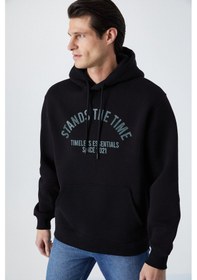 Resim Grimelange Wulf Erkek Organik Kumaşlı İçi Polarlı Yumuşacık Kanguru Cepli Kapüşonlu Siyah Sweatshirt Siyah 