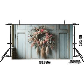 Resim Venspor Vintage Çiçekli Ahşap Kapı Arkaplanı, Pastel Tonlar, Duvar Örtüsü 200x150cm 