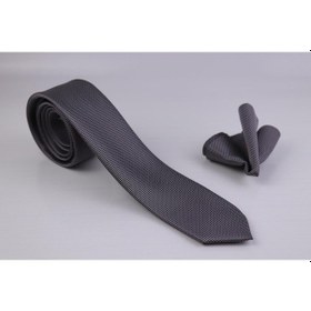 Resim Demfashion Özel Desenli Kravat Mendil Seti - Gri (546151862) Gri 