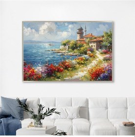 Resim Yağlı Boya Dokulu Tablo Modern İstanbul Manzarası Gümüş Çerçeveli U06026-178991 