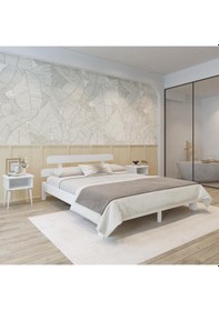 Resim Lotus New Model Beyaz Renk Ahşap Karyola Ve İki Komodin Set-162 90 x 190 