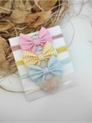 Resim Kız Bebek Dörtlü Bandana Seti Pembe-Sarı Kareli-Mint-Kalp 