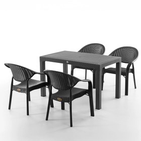 Resim Evdemo Bamboo 4 Kişilik Rattan Masa Sandalye Takımı Siyah 