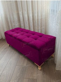 Resim Çizgi Kapitoneli Sandıklı Puf 90 Cm Gold Ayak Mor 