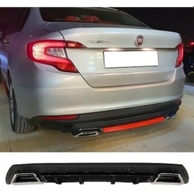 Resim Fiat Egea Sedan Uyumlu Siyah Difüzör Çiftli Kare Egzoz Görünümlü D Tip Difizör 