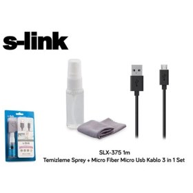 Resim S-Link Slx-375 1M Temizleme Sprey + Micro Fiber Micro Usb Kablo 3 İn 1 Set 