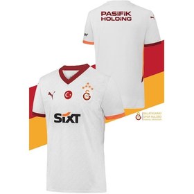 Resim Galatasaray 2024/25 5 Yıldızlı Beyaz Deplasman Taraftar Forma Aslan Baskılı Hediyelik Ahşap Kutulu Beyaz - Kırmızı - Siyah 