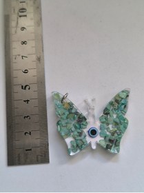 Resim Esey Dizayn Yeşil Kelebek Epoksi Dikiz Ayna Süsü - Nazar Boncuklu Kelebek Süs 