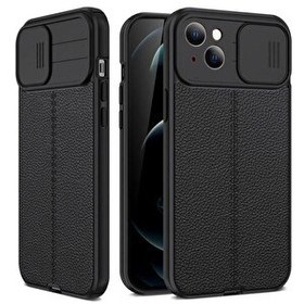 Resim Teleplus Apple iPhone 14 Plus Lensi Kamera Korumalı Deri Dokulu Silikon Siyah Kılıf 