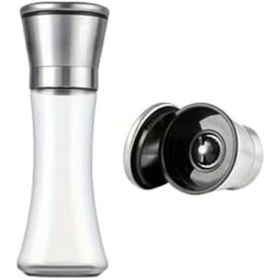 Resim Life 2li Büyük Boy Metal Krom Kapaklı Cam Tuz Karabiber Değirmeni Gümüş Tuzluk Biberlik Mıt1245 Açık Gri 